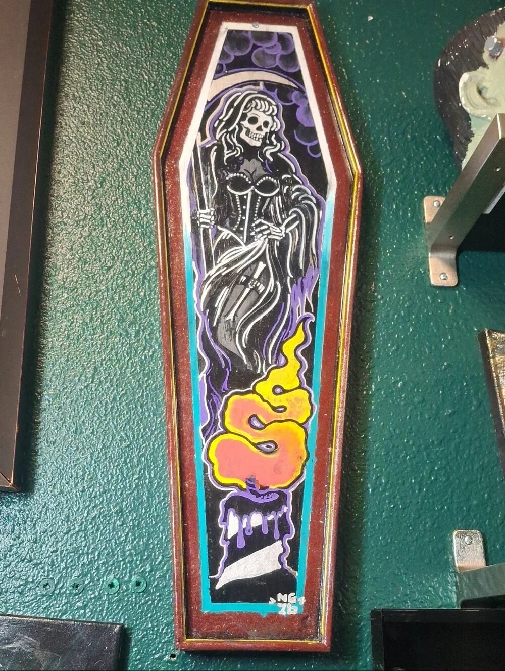 Hand Painted She-Reaper And Candle Painted Coffin